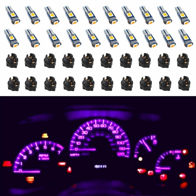 WLJH 74 Led Bulb Dash Lights Extremely Bright T5 2721 18 37 286 Wedge PC74 Twist Socket Automotive Instrument Panel Gauge Light Kits Dashboard Cluster Shift Bulbs Purple Pack of 20 - Image 1